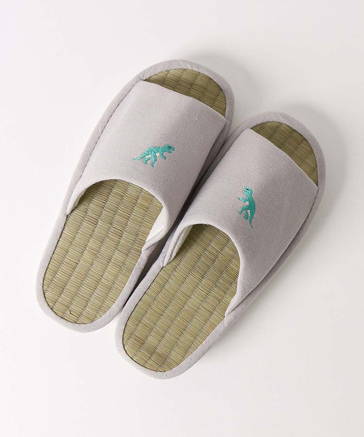 Sale 刺繍い草スリッパレディース 恐竜グレイ All Bleu Bleuet ブルーブルーエ