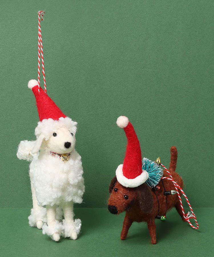 クリスマス 飾り |Juegoal クリスマスフェルト犬オーナメント 4個セット クリスマスウール 子犬の吊り下げ装飾 フェルトアニマルクラフト ウッ クリスマスツリーオーナメント 木製 犬 装飾 飾り 北欧 いぬ かわいい