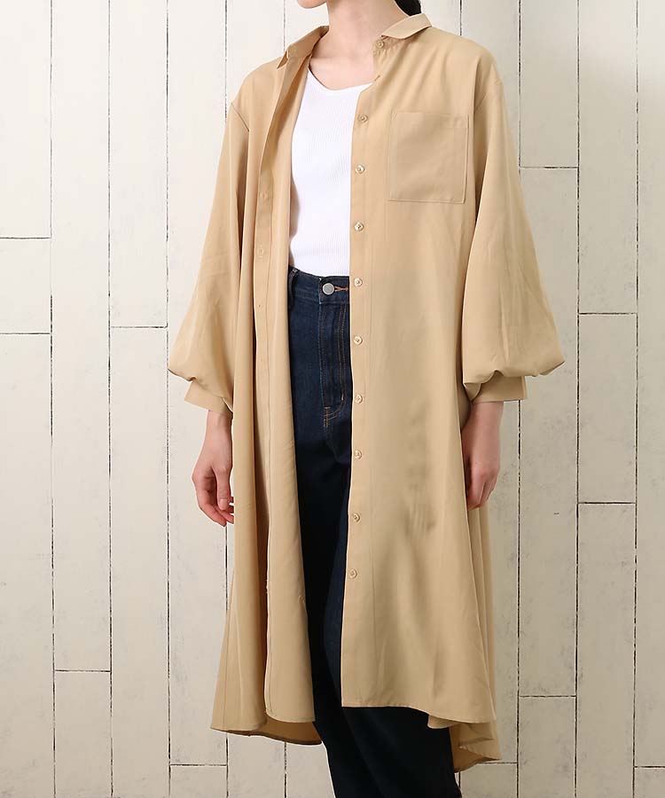 ≪OUTLET≫スパンブロード袖ボリュームシャツワンピース(ホワイト