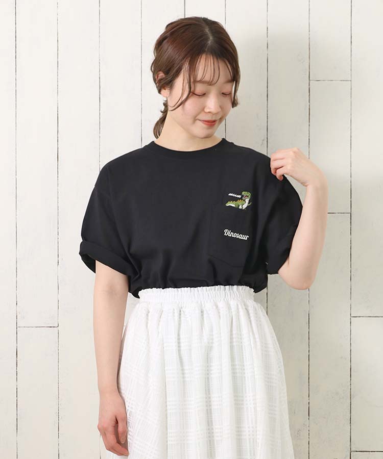 キョウリュウポケット刺繍Tシャツ(ブラック): ALL｜Bleu Bleuet