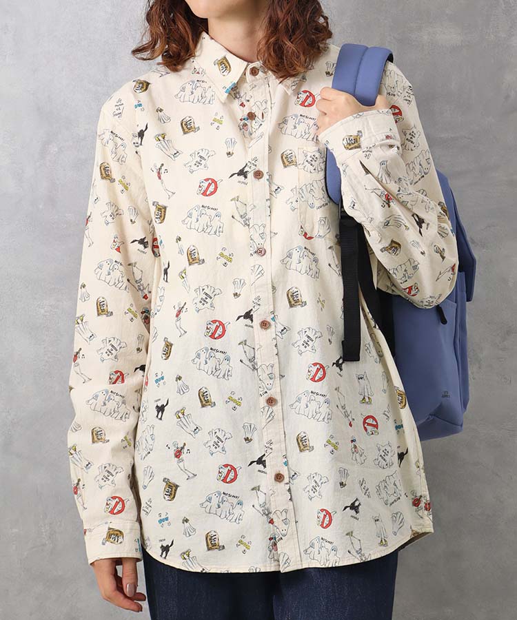 イラストプリントシャツ シャツ ブラウス 長袖 長袖シャツ 長袖