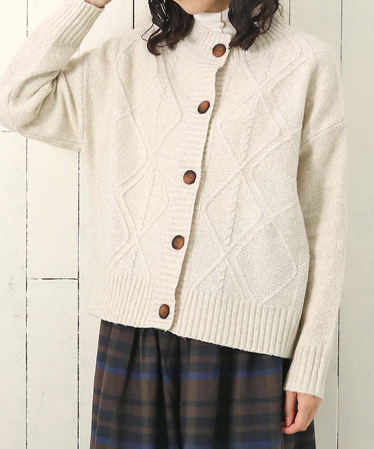 リサイクルポリエステルケーブル編みカーディガン(アイボリー): ALL