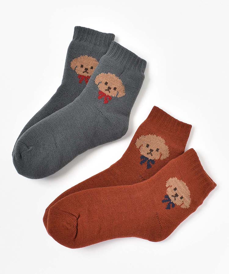 トイプードルワンポイント裏ボアソックス(レッド): ALL｜Bleu Bleuet