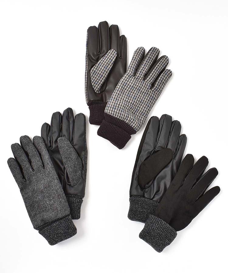 フェイクレザー切替グローブ(チェック): ALL｜Bleu Bleuet（ブルー