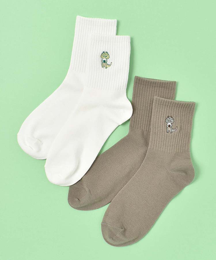 ≪OUTLET≫たつぼう刺繍ソックス(ベージュ): ALL｜Bleu Bleuet（ブルー