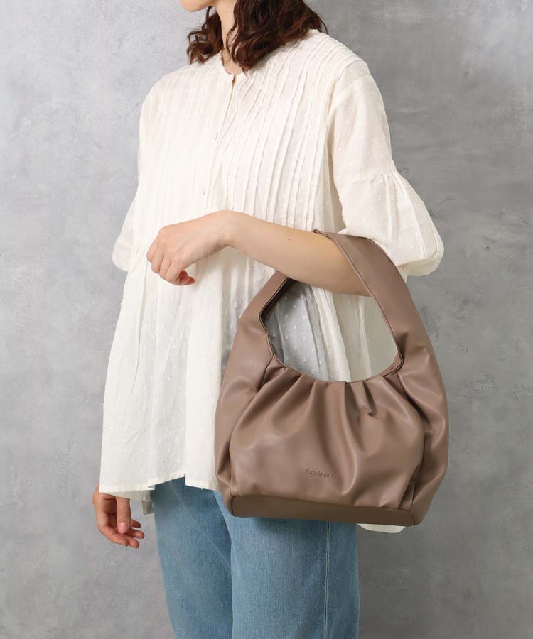 PAULE KA ポールカ ギャザー×リボン 本革 レザー トートバッグ 紫 ギャザーワンハンドルバッグ バッグ BAG トートバッグ トート 合