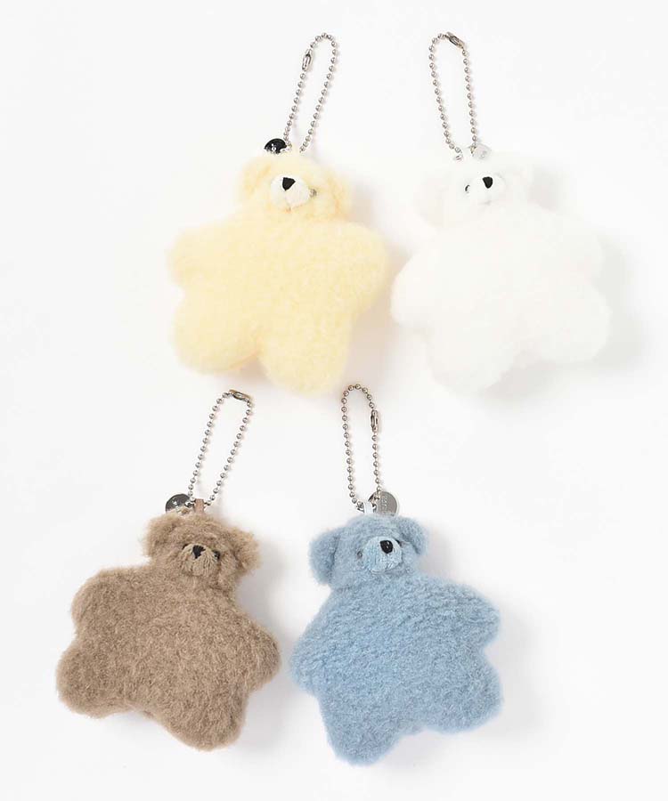 meong blue　テディベアチャーム　ミニポーチ　チェーンストラップ　黒白 Enjeau(アーンジョー)：イニシャル刺繍 ネイビー【ミニ