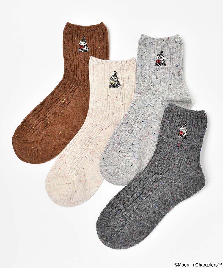 ツイードケーブルミイ刺繍ロークルーソックス ソックス 靴下