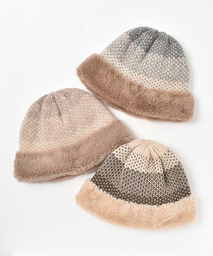 フラッフィーニットワッチ 帽子 ワッチ ニットキャップ グレイ