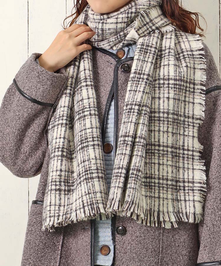 ラメツイード風チェックストール 大判ストール ブラック ライト  