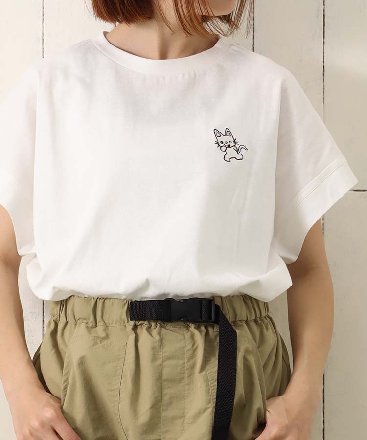ノンタン刺繍Tシャツ カットソー シャツ トップス ブルーエ ブルー