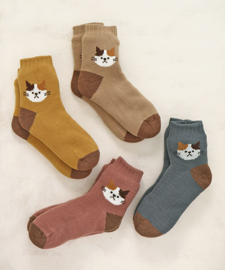 ミケネコワンポイント裏ボアソックス 猫 ミケネコ 犬 シュナウザー