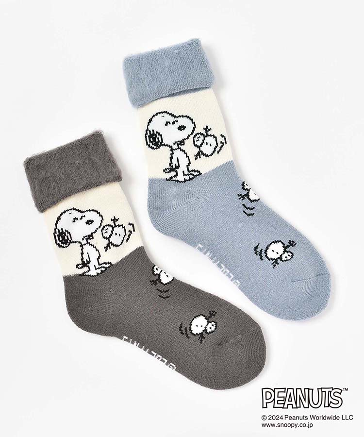 スヌーピーころがりスノーマン裏起毛ソックス ピーナッツ スヌーピー