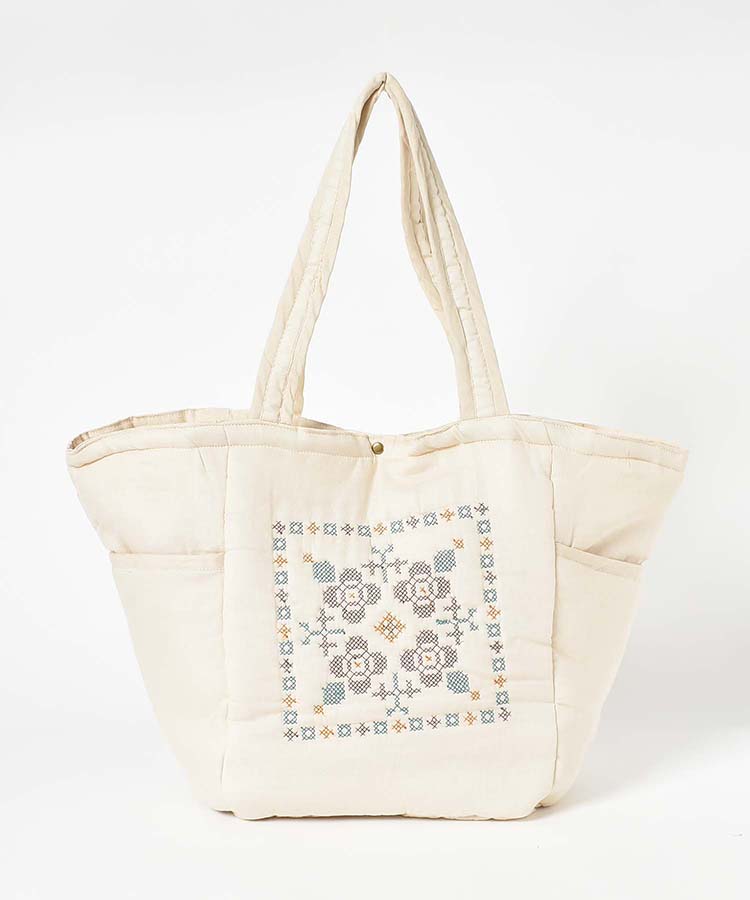 インドキルティングBIGトート ベージュ カーキ ブルー バッグ