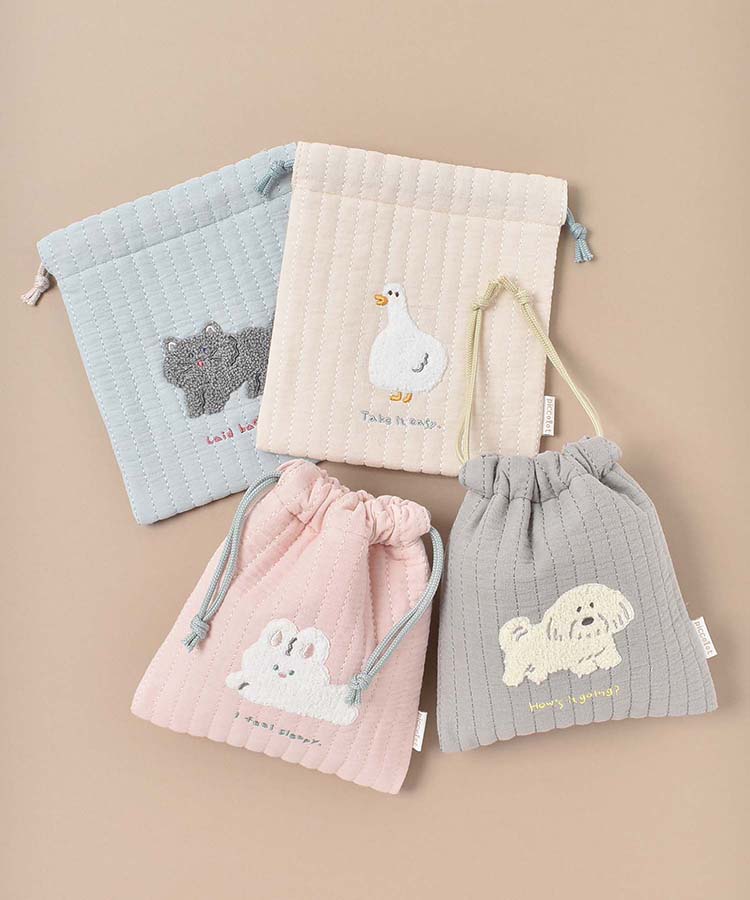 ピッコロット巾着 ピッコロット クーリア 猫 うさぎ アヒル 犬 ポーチ