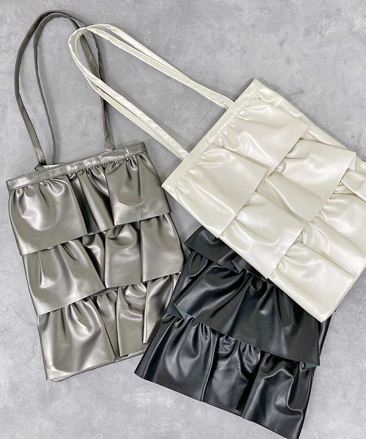 合皮フリルトート バッグ BAG トートバッグ トート 合皮 合皮トート