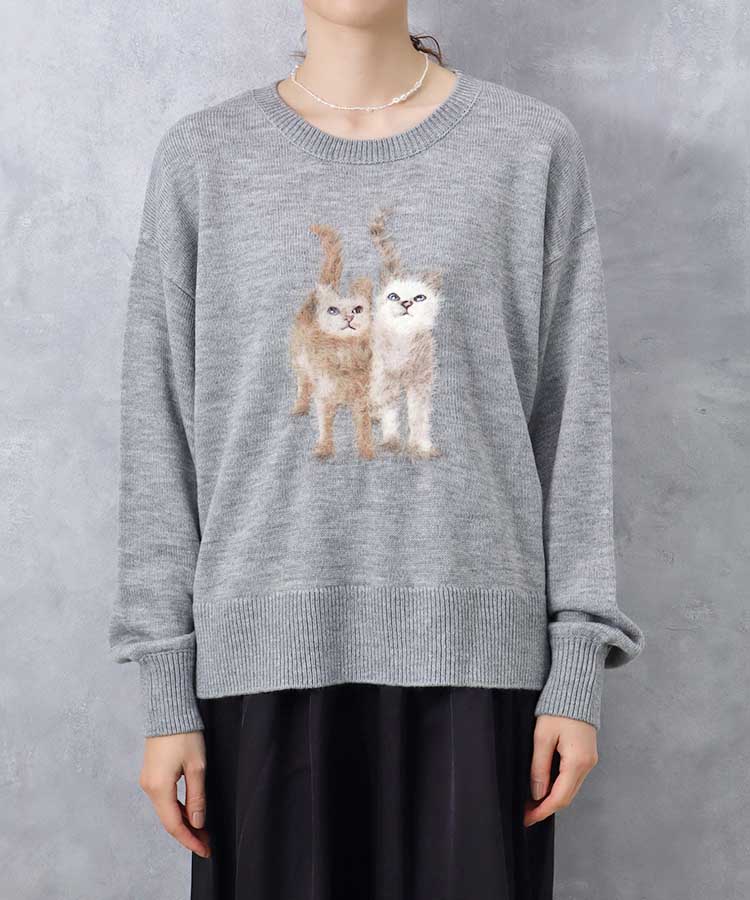 le petale Fluffy catsニットプルオーバー 猫 犬 動物 le petale