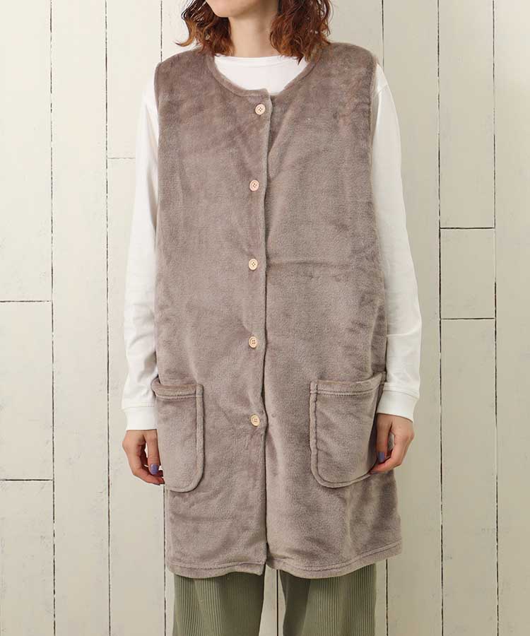 フランネルノーカラーベスト ルームウェア パジャマ 部屋着 腹巻き