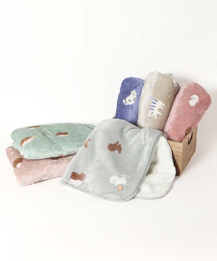 フランネル3wayひざ掛け チェック 結晶 ハリネズミ トイプードル 犬 猫