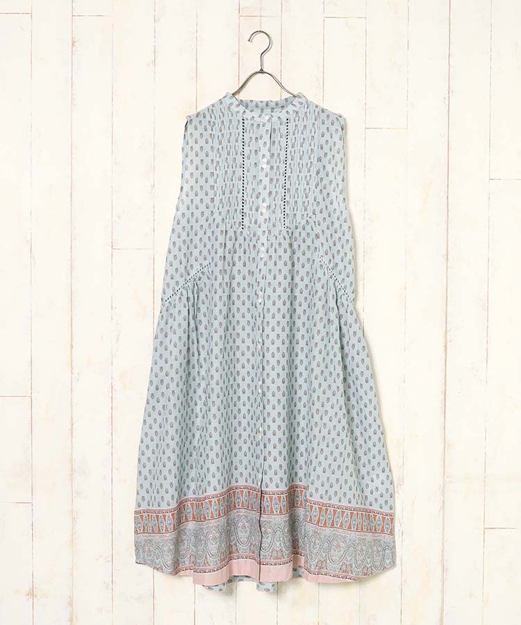 コットンボイルプリントノースリーブワンピース ワンピース 半袖