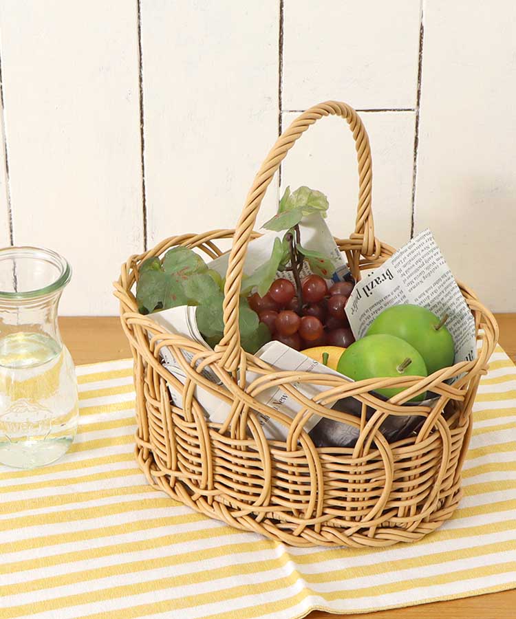 透かし編みワンハンドルバスケット バスケット かご カゴ インテリア