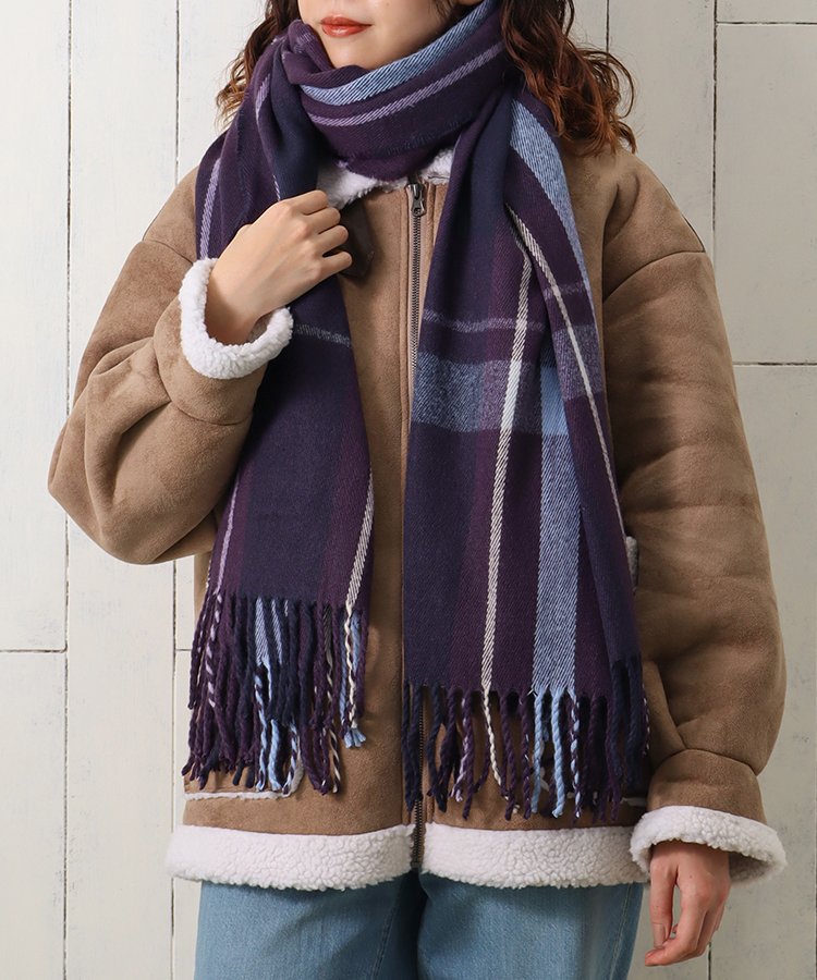 チェックストール アイボリー グリーン グレイ 巻物 ファッション雑貨