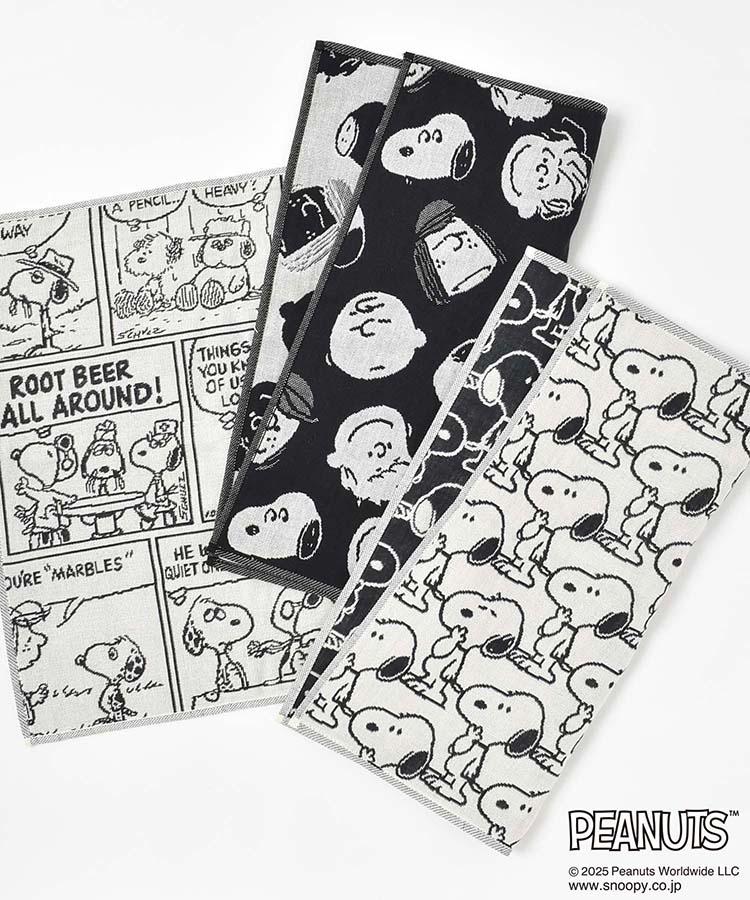 PEANUTSモノトーン3重ガーゼ ミニタオル ハンカチ プレゼント ギフト