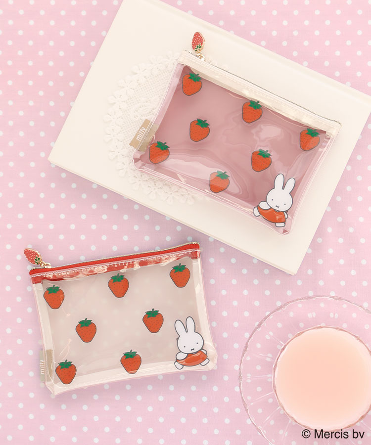 イチゴミッフィークリアミニフラットポーチ ブルーナ ミッフィー