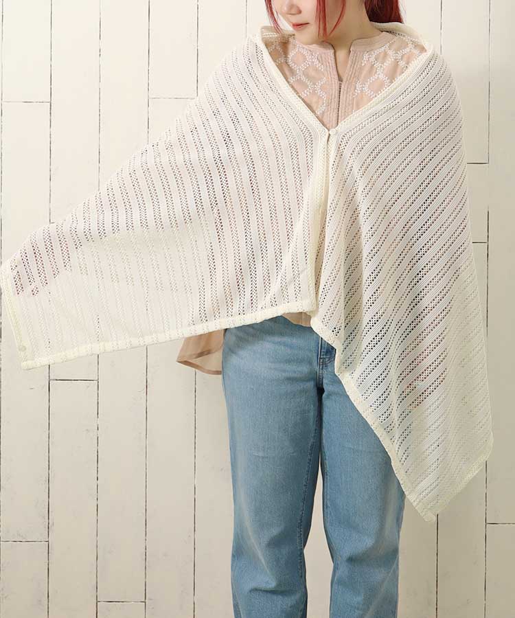 透かしレース3wayストール ストール レース 3way アイボリー ブラック