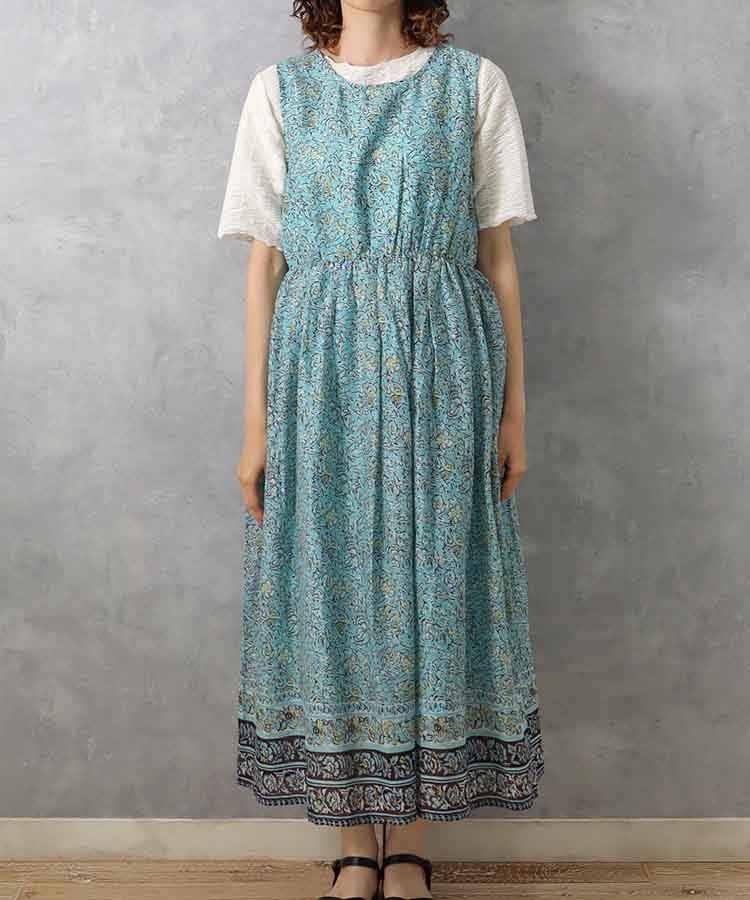 袖なし総柄ワンピース25NO6 ワンピース 半袖 半袖ワンピース