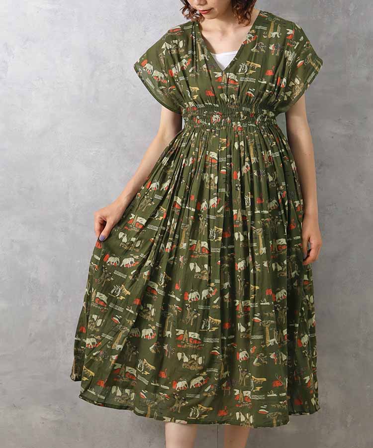 アニマル総柄ワンピース ワンピース アニマル 動物 グレイ ネイビー