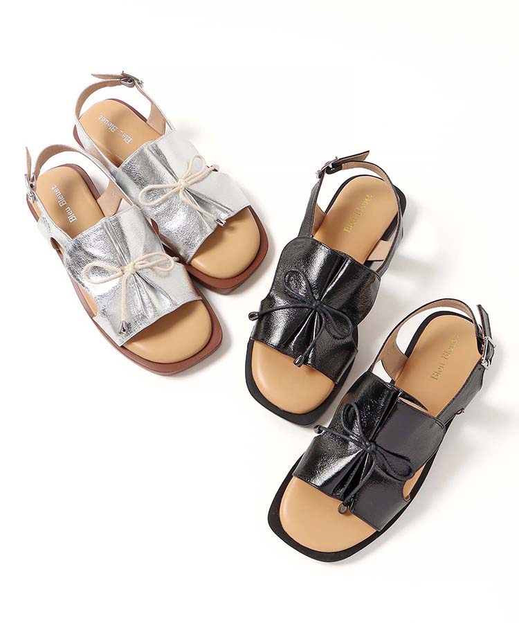 リボンギャザーサンダル サンダル 靴 シューズ レディース リボン