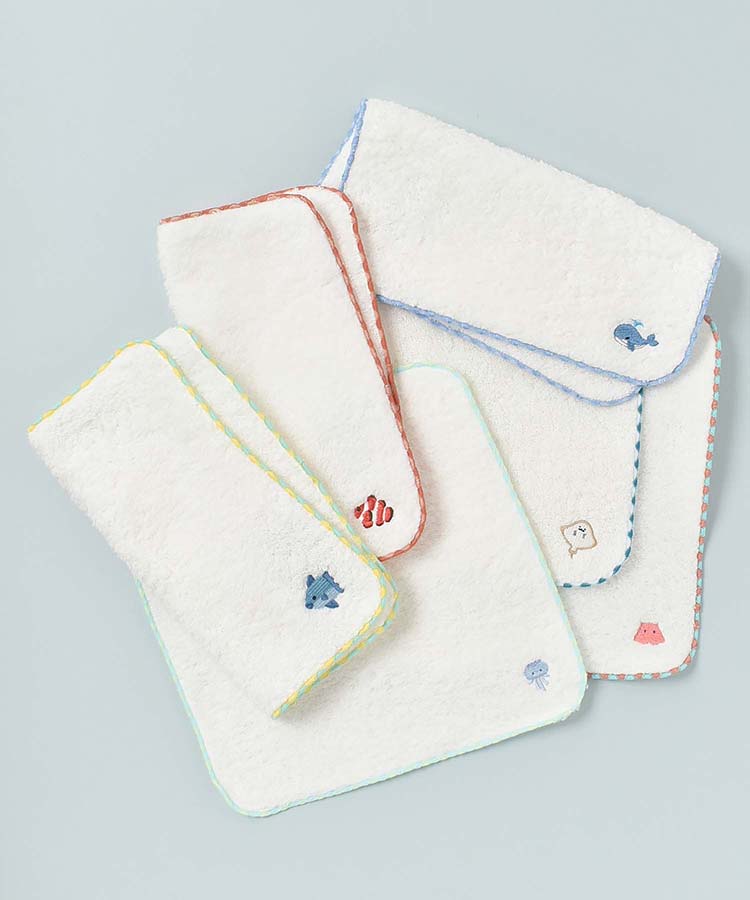 海の生き物プチ刺繍タオル ハンカチ バンダナ プレゼント ギフト プチ