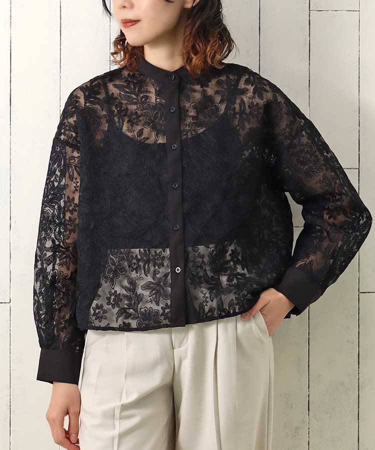 シアーフラワーブラウス 長袖 長袖シャツ 長袖ブラウス トップス