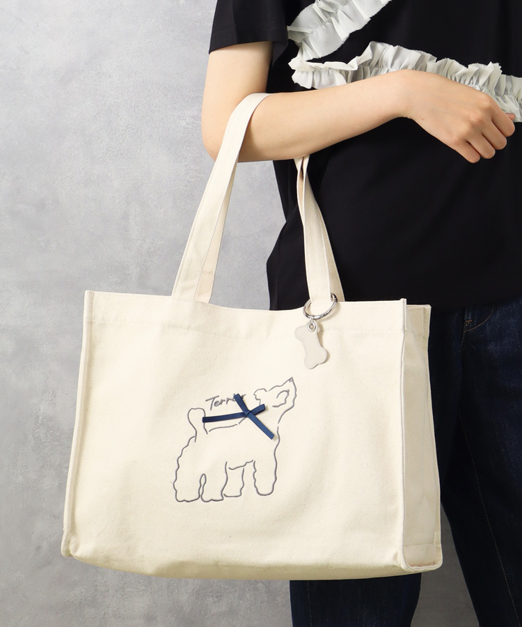 le petale dog looking up刺繍トート バッグ BAG キャンバス