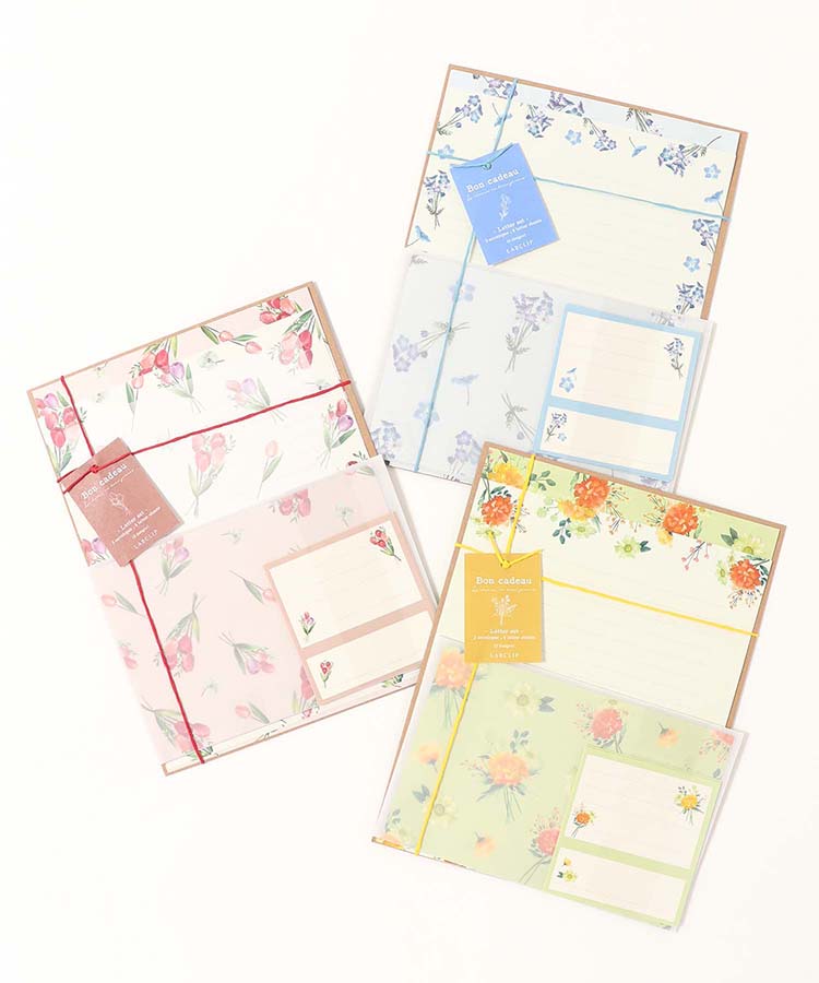 ボンカドゥレターセット レター 手紙 ブルー ピンク イエロー お花
