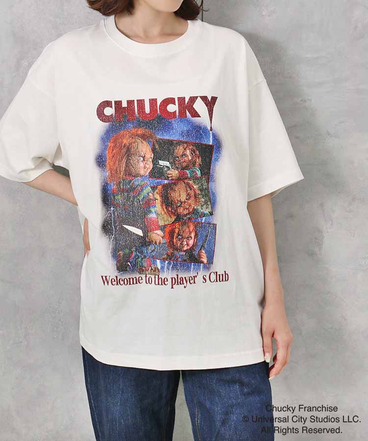 CHUCKYポスター風Tシャツ Tシャツ シャツ トップス ブルーエ ブルー