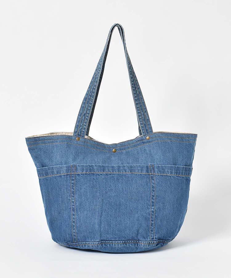 インドデニムトートバッグ バッグ BAG トートバッグ ホワイト ブルー