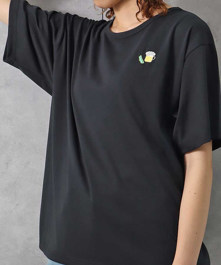 枝豆ビール刺繍Tシャツ カットソー Tシャツ シャツ トップス ブルーエ