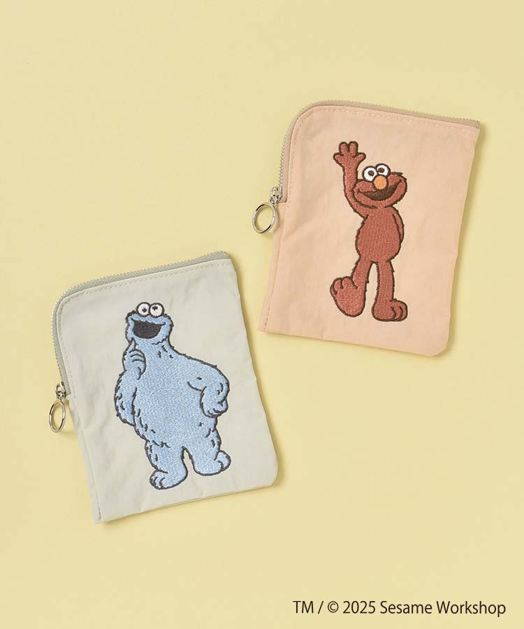 SESAME STREET EMBROIDERYミニフラットポーチ | Bleu Bleuet（ブルー