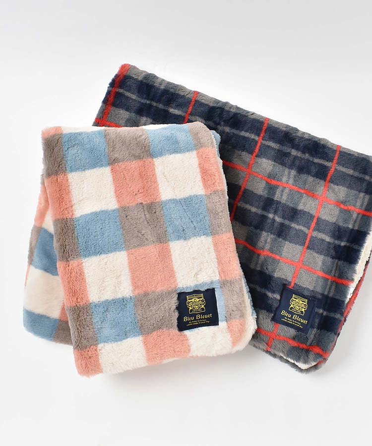 チェック柄エコファー裏ボアブランケット | Bleu Bleuet（ブルー