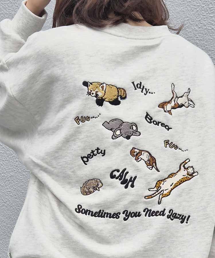 Lazyアニマル刺繍トレーナー | Bleu Bleuet（ブルーブルーエ）公式通販