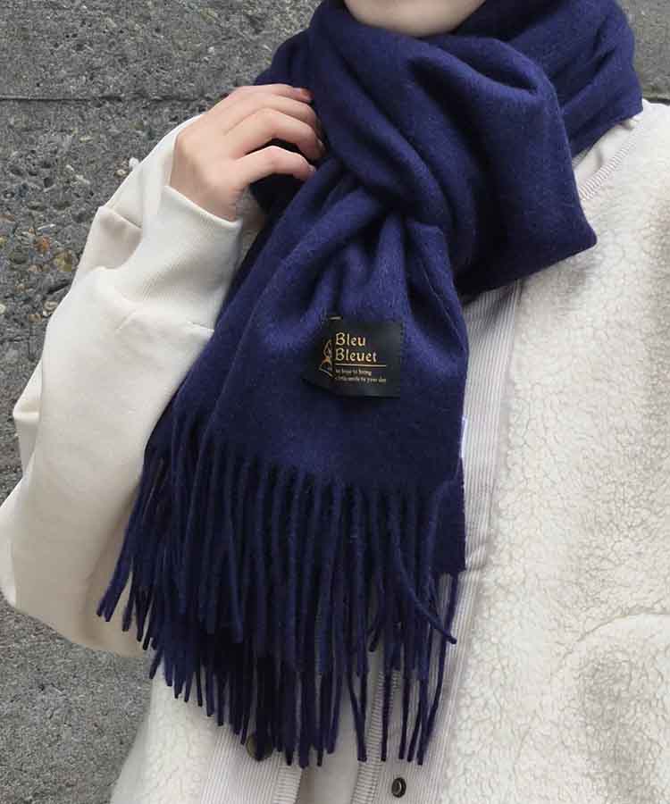 ブルガリ　ネイビーブルー silk wool 大判ストール ブルー シルク, ウール ロゴマニア ストール 241407 | ブルガリ