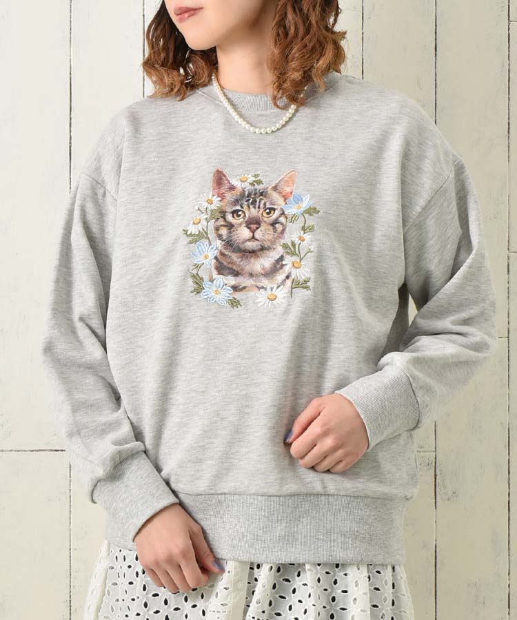 はな様リクエスト　2点　フレンチロゴ刺繍スウェット　ラッフルネックプル le petaleトラネコフラワー刺繍スウェット | Bleu Bleuet（ブルー