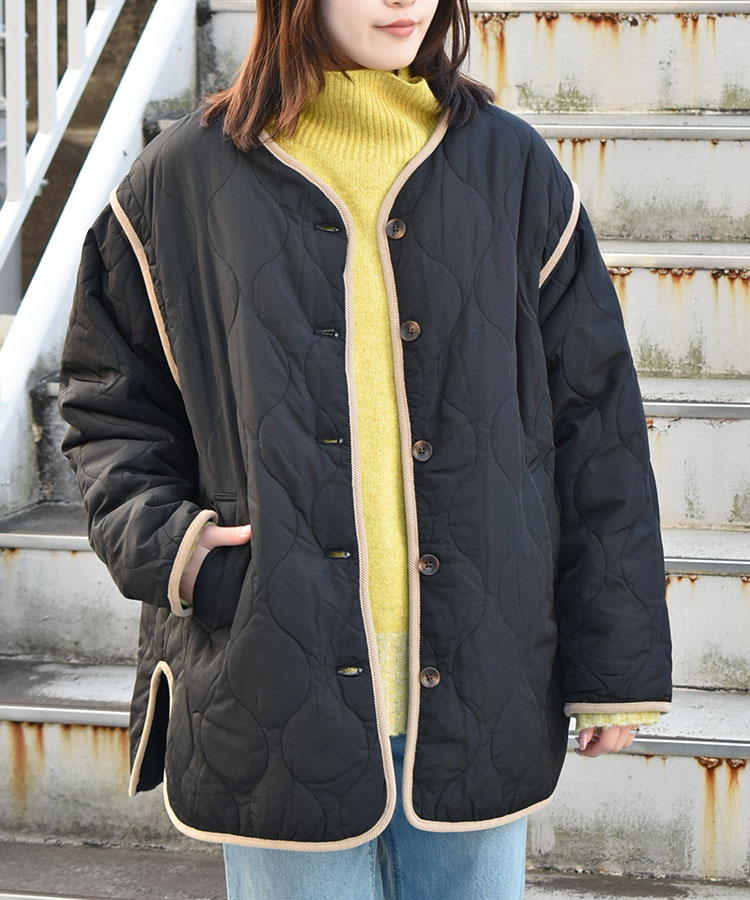 付け袖3wayリバーシブルキルトボアブルゾン | Bleu Bleuet（ブルー