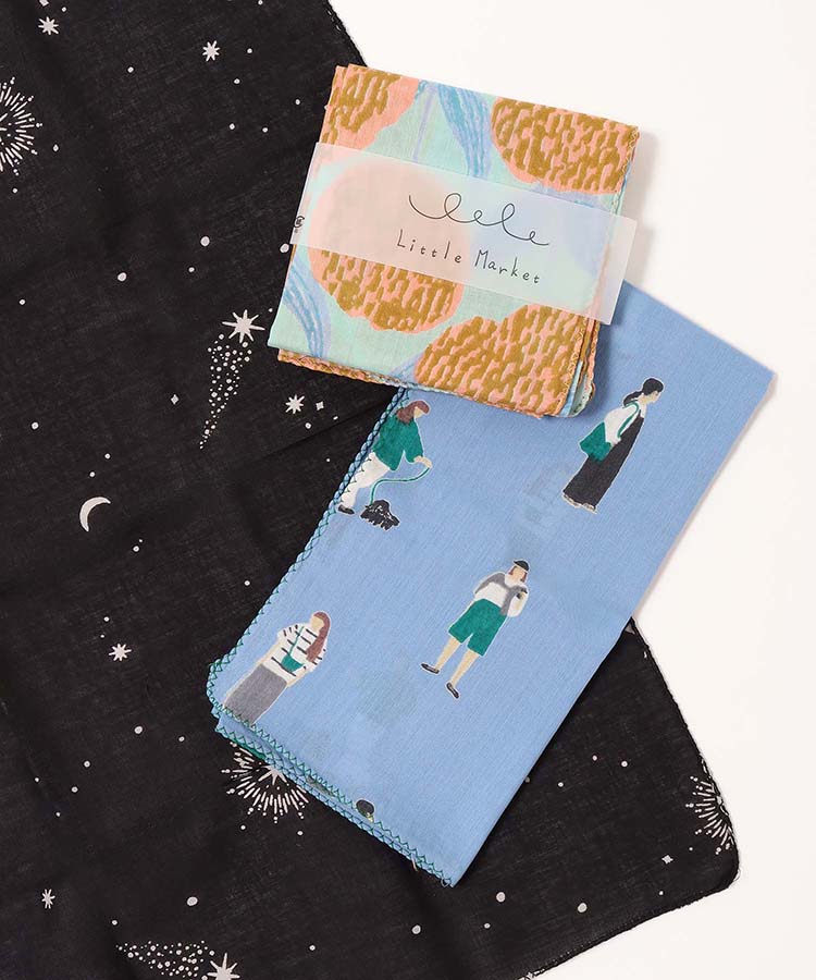 リトルマーケット総柄ハンカチ | Bleu Bleuet（ブルーブルーエ）公式通販