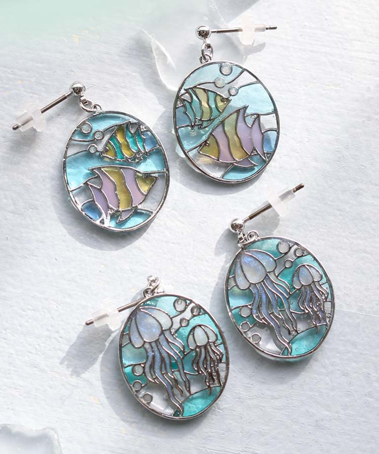 美品！✨希少✨ステンドグラス風ピアス✨ 海のステンドグラスピアス | Bleu Bleuet（ブルーブルーエ）公式通販