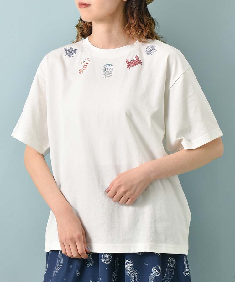 海の生き物ビーズ刺繍Tシャツ | Bleu Bleuet（ブルーブルーエ）公式通販